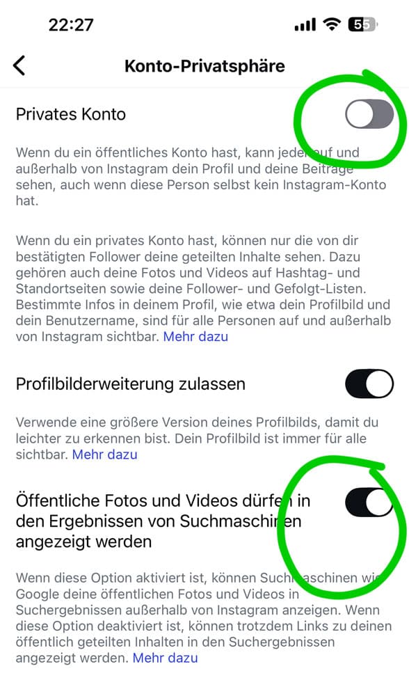 Instagram-Einstellung-Google-Sichtbarkeit